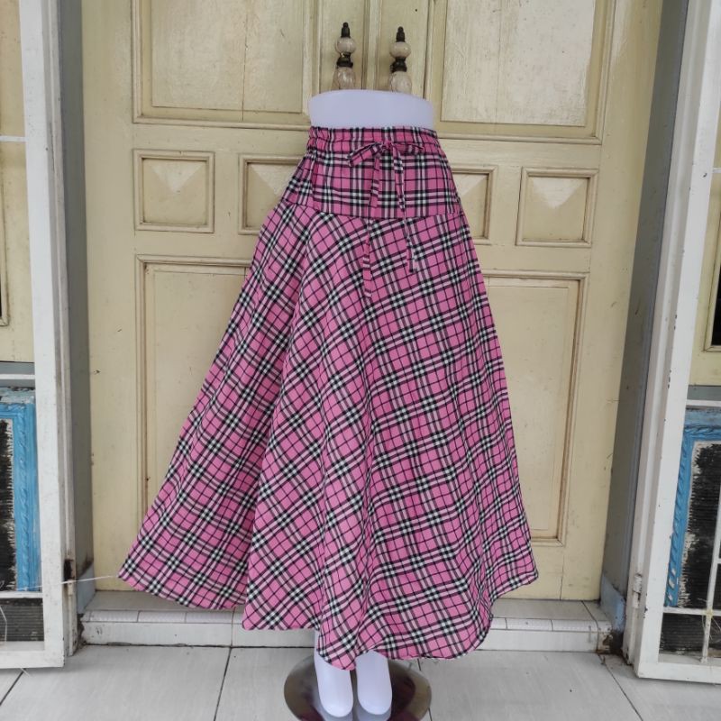 (BISA COD)ROK PAYUNG/ROK KATUN LEBAR/MOTIF BURBERRY-Ping