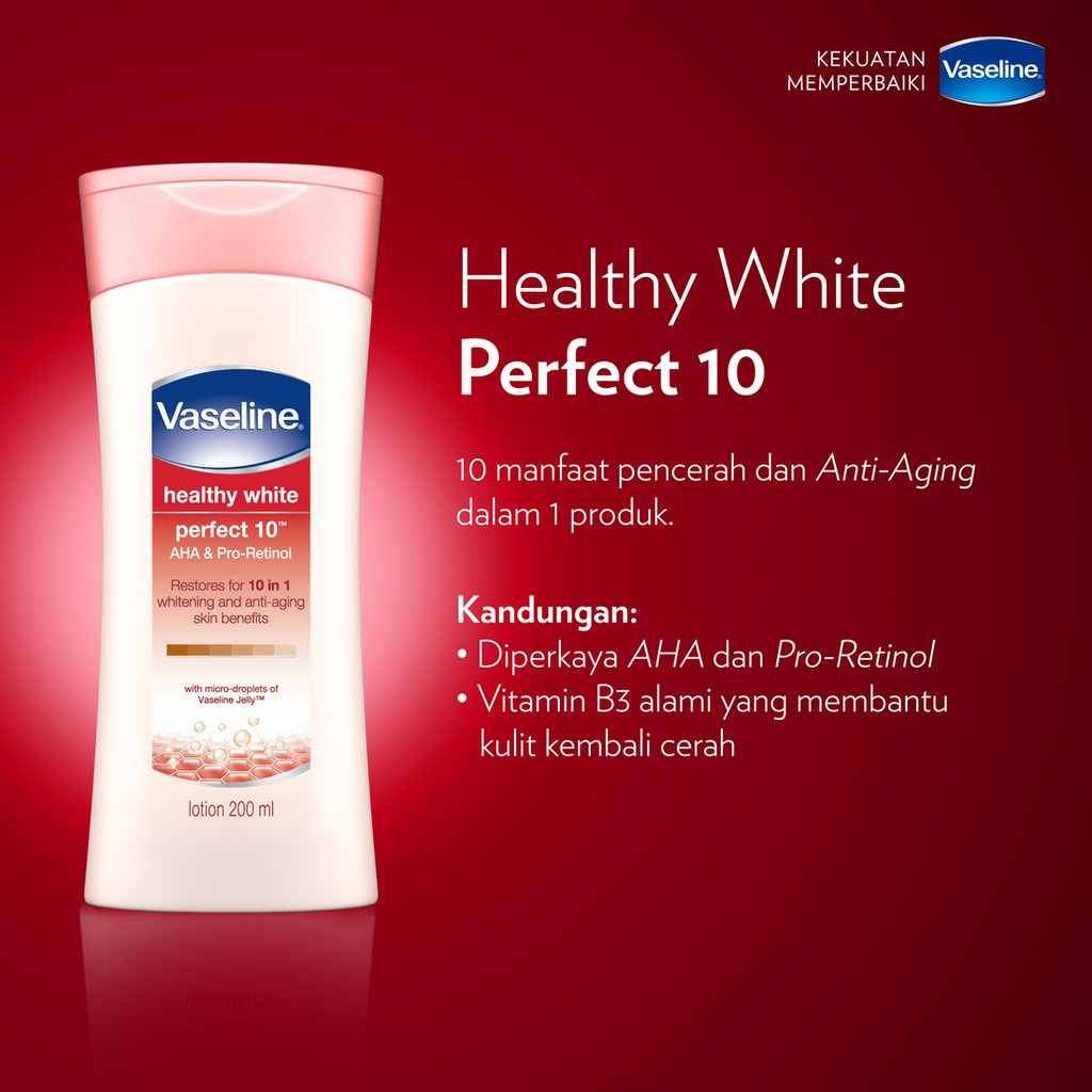 VASELINE HEALTHY BRIGHT PERFECT 10 AHA 200ML HAND BODY LOTION KOSMETIK