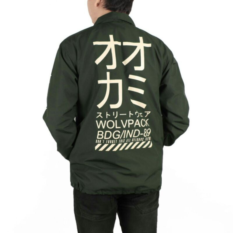 JAKET WINDBREAKER COACH DISTRO JEPANG HIJAU ARMY
