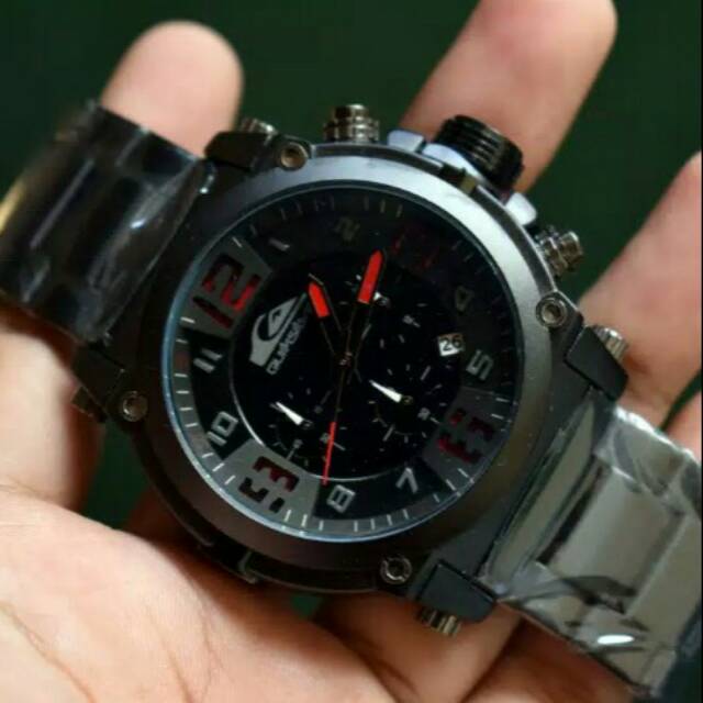 JAM TANGAN PRIA QUIKSILVER RANTAI BLACK STAINLESS STEEL CHRONO TANGGAL AKTIF