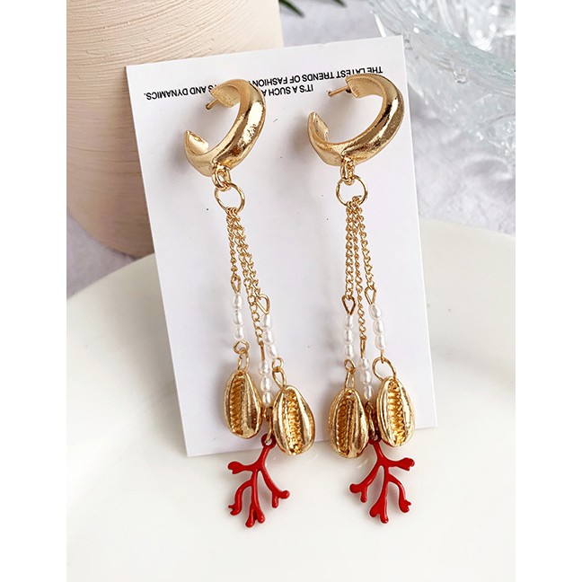 LRC  Anting Tusuk Fashion Gold Alloy Pearl Pearl Pearl Antler Earrings F64012