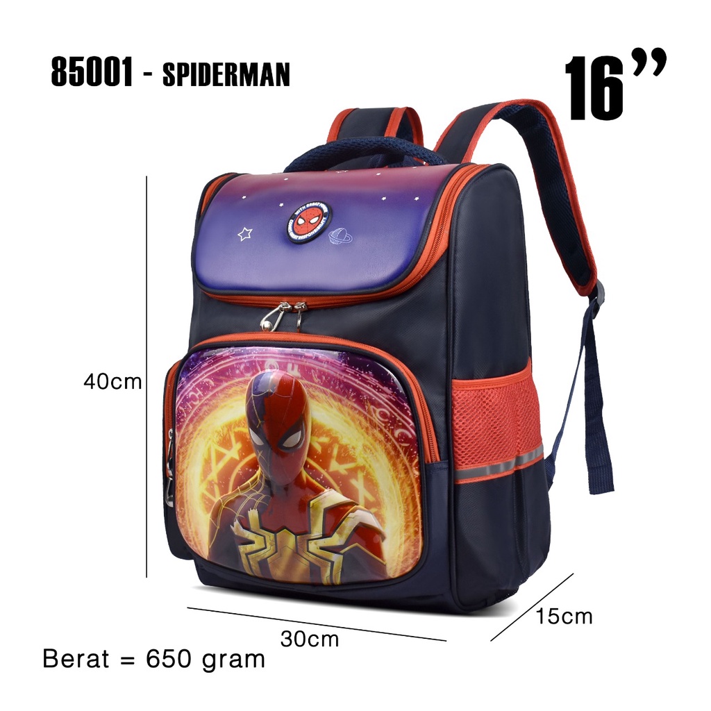 (RF) Tas Cartoon Spiderman 85001 16 Inch Tas Ransel Anak Tas Sekolah Tas Timbul Double Decker Import