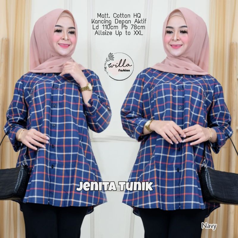 Jenita Tunik / Tunic Motif Kotak Kotak / Tunik Kancing Aktif / Kemeja Motif flanel