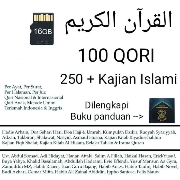 NEW Memory Chip Murottal Al Quran 100 Qori 16 GB Perayat Perjuz Perhalaman Buku Panduan