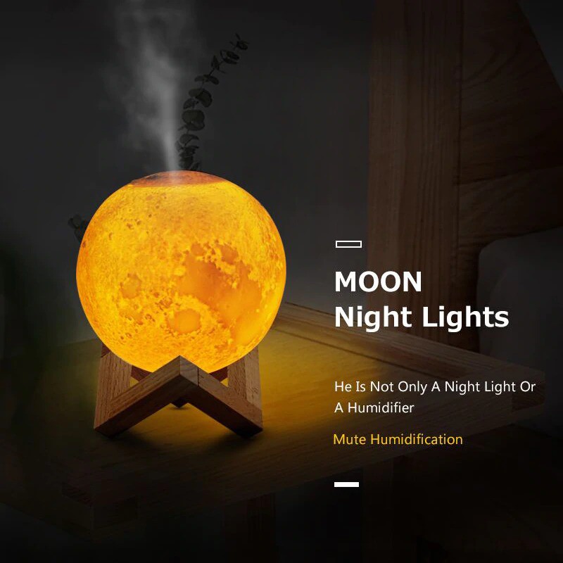 Humidifier Diffuser Aromaterapi Lampu TIdur 3D Moon Night Light 880ml Light Diffuser Aromatherapy Humi AX-08