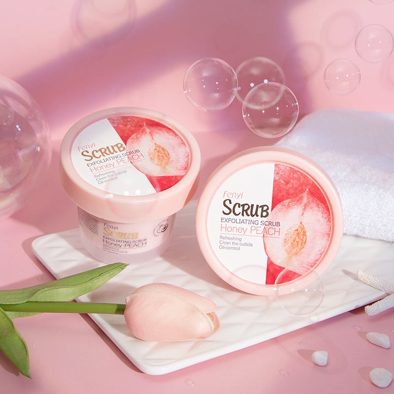 BPOM Fenyi Peach Scrub Eksfoliasi Badan Melembutkan Kulit Memutihkan 100g Beli 1 Gratis 1  Hadiah