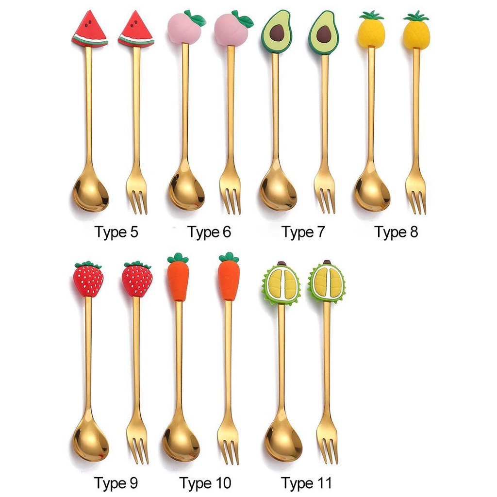 SOLIGHTER Gold Stainless Steel Forks Teaspoon Fruit Animal Shape Coffee Stirring Spoons Gift Ice Cream Cutlery Dessert Tableware Creative Dinnerware Cartoon Astronauts