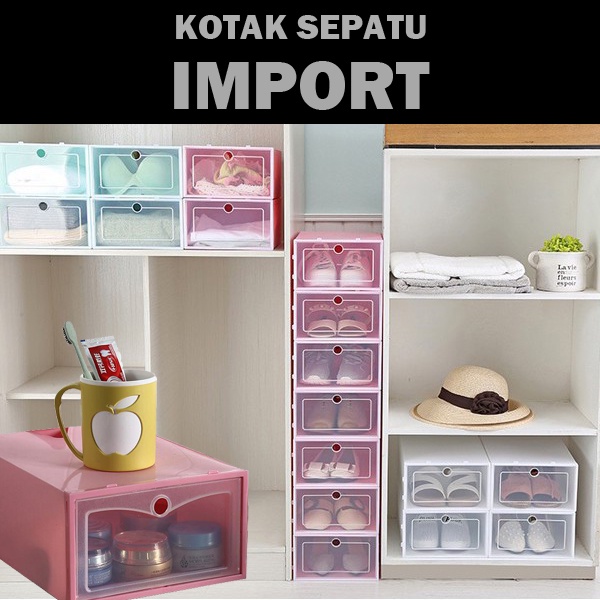 KOTAK SEPATU LIPAT TRANSPARAN TEBAL IMPORT MURAH RAK SEPATU SUSUN DAN RAK SEPATU GANTUNG KUALITAS SUPER