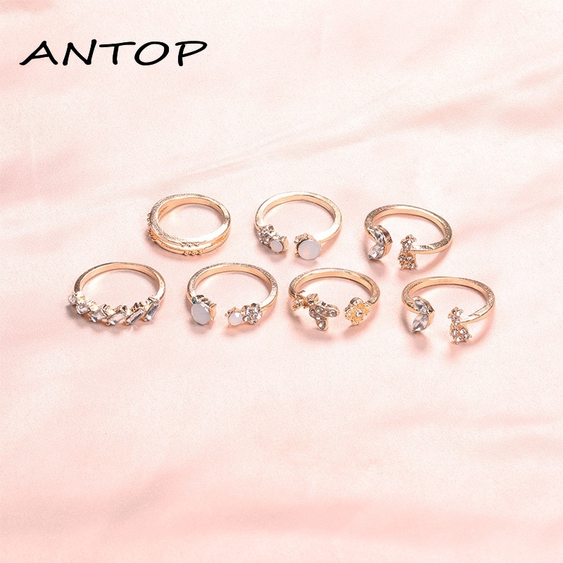 7 Set Cincin Bentuk Kupu-Kupu Bintang Bulan Warna Emas Gaya Retro Bohemian ANTOP