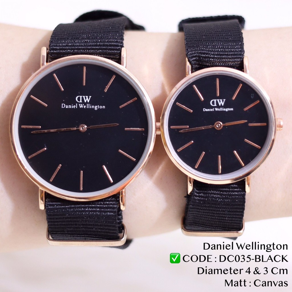 Jam tangan couple tali kain kanvas model 2 jarum grosir ecer termurah free baterai DC036