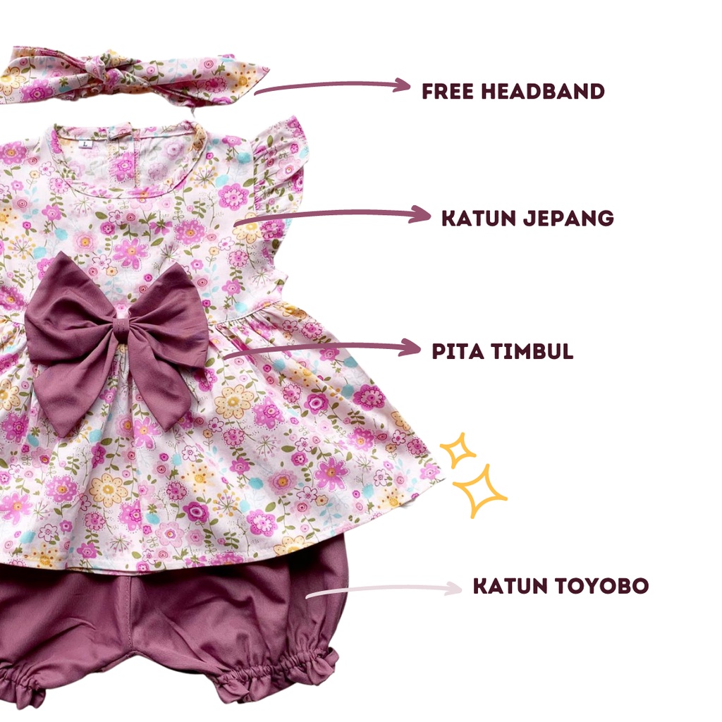 setelan katun anak perempuan harian baby cewek MILLEA ROSE PEONIES SAKURA set 0-2 TAHUN baju bayi anak perempuan setelan anak perempuan