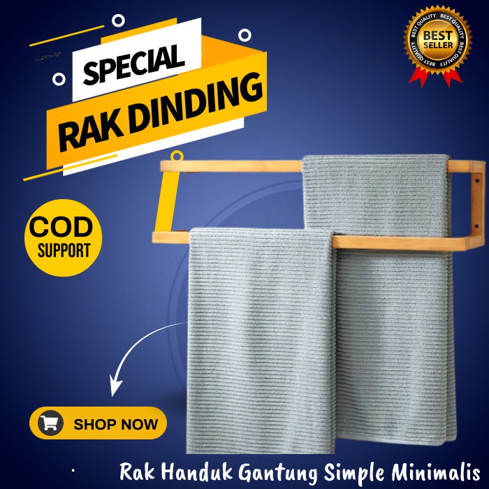 Rak Gantung Dinding Kamar Mandi Tempat Jemuran Handuk Sajadah Simple Minimalis Natural Kayu Trend