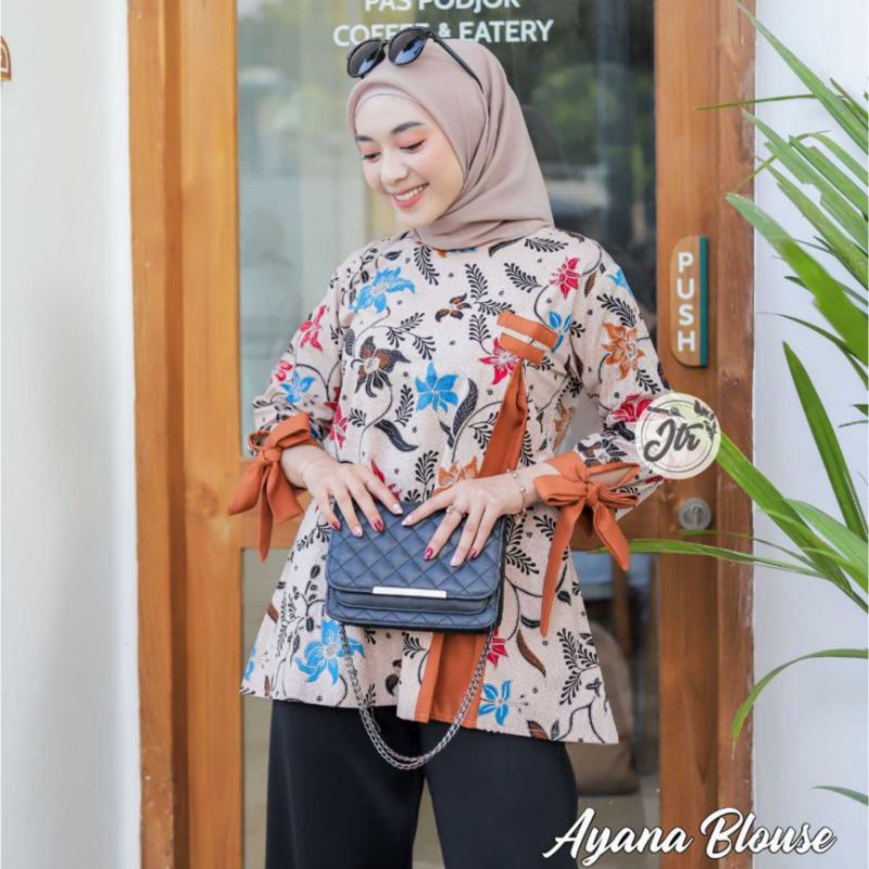Batik wanita ASJ SA HRB026 Kenongo Kemeja Tosca Pendek-Ayana coklat