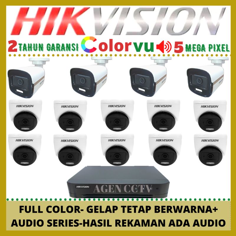 PAKET CCTV HIKVISION COLORVU 5MP 3K 16 CHANNEL 14 KAMERA AUDIO FULL COLOR