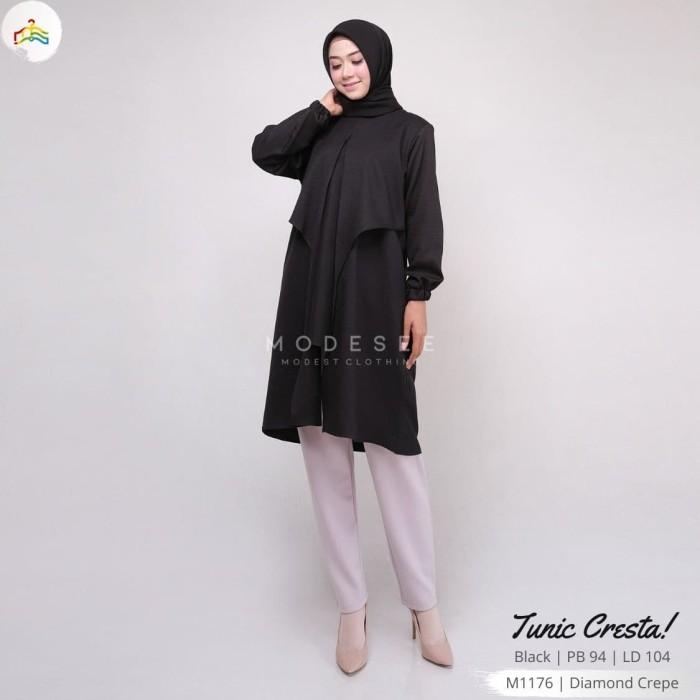 Tunik Panjang Hitam Polos Layer Cresta Wanita Muslim M1176 - COD