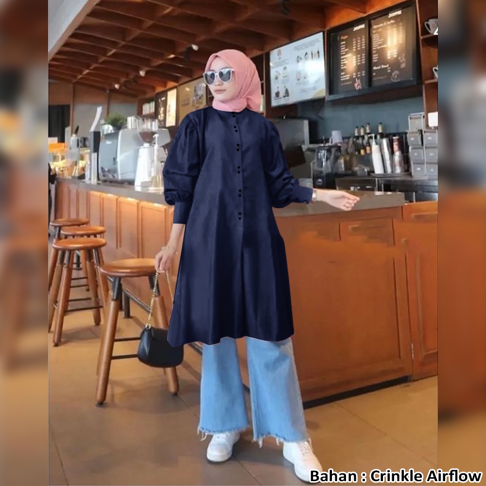 Mutia Tunik Crinkle Airflow / Tunik Muslim / Tunik Wanita / Marsi Tunik / Lexoir-Mutia Navy