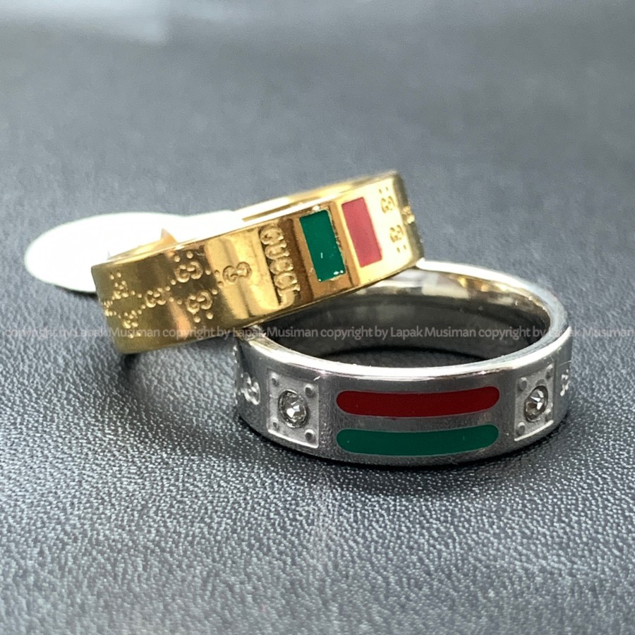 [Bayar di Tempat] Cincin Wanita Model Gucci Warna Gold Silver