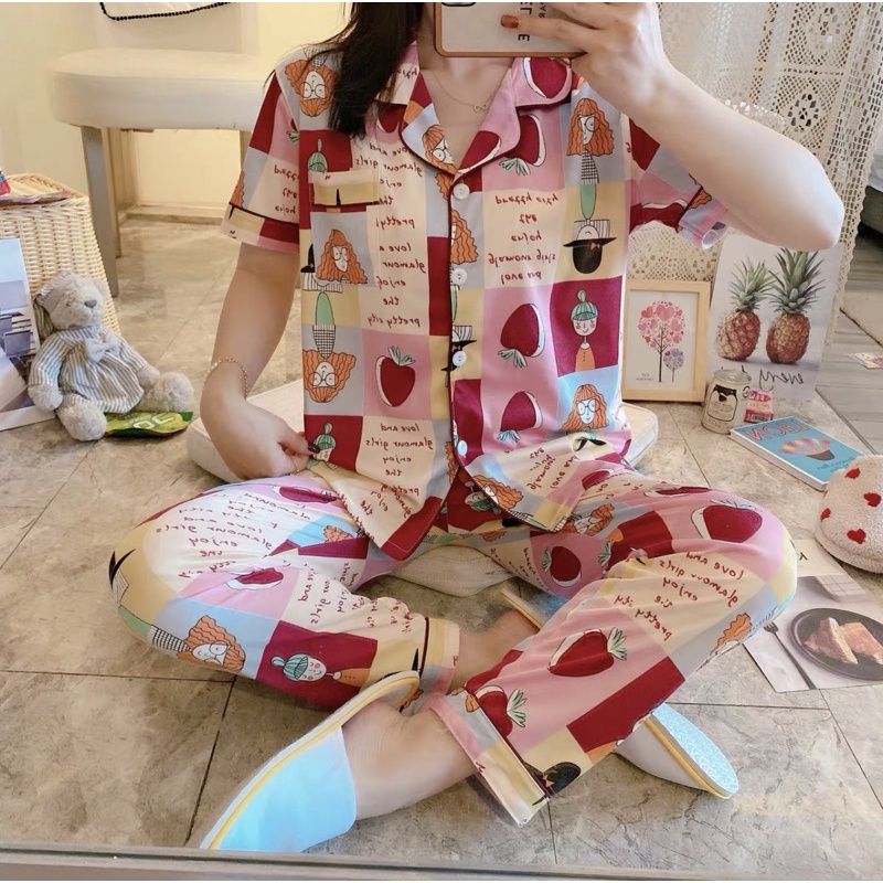 JC- PIYAMA SET Import CP / Piyama wanita Import terbaru / Piyama Import Korean Style-Girl Square Berry CP