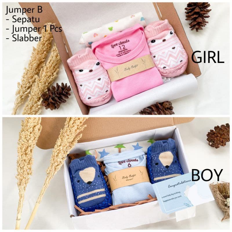 Hampers New Born Baby Boy/Girl Kado Bayi Lahir, Baju Bayi, Bedong, Gift Box Baby Jawa Timur Tengah Barat-Paket B
