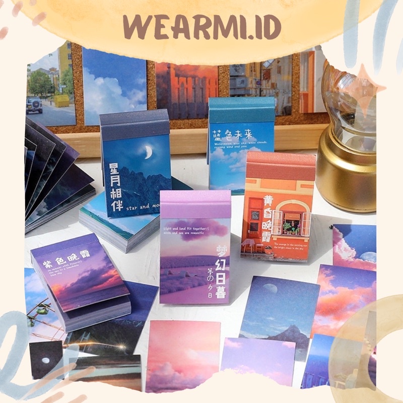 

50 lembar Sticker Buku Pack Ungu Orange Alam Pemandnagan Vintage Aesthetic Colorfull Scrapbook Bujo Jurnal DIY Wearmi