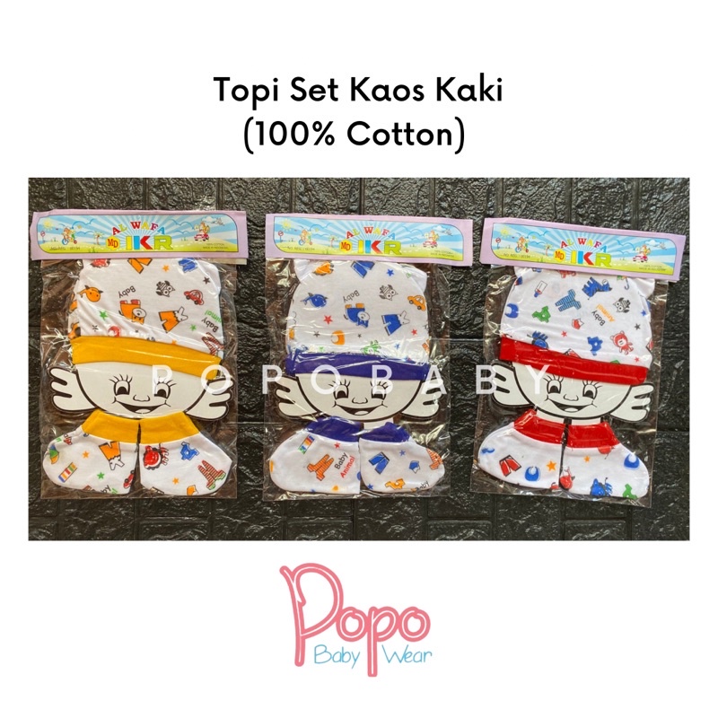 TOPI NEWBORN SET BAHAN KATUN (SET DENGAN KAOS KAKI/ SET DENGAN BIB)