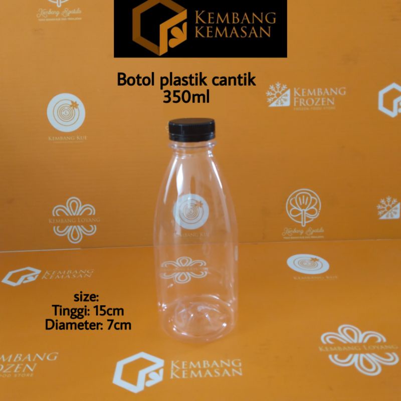 10 PCS BOTOL PLASTIK CANTIK 350 ML TUTUP SEGEL HITAM