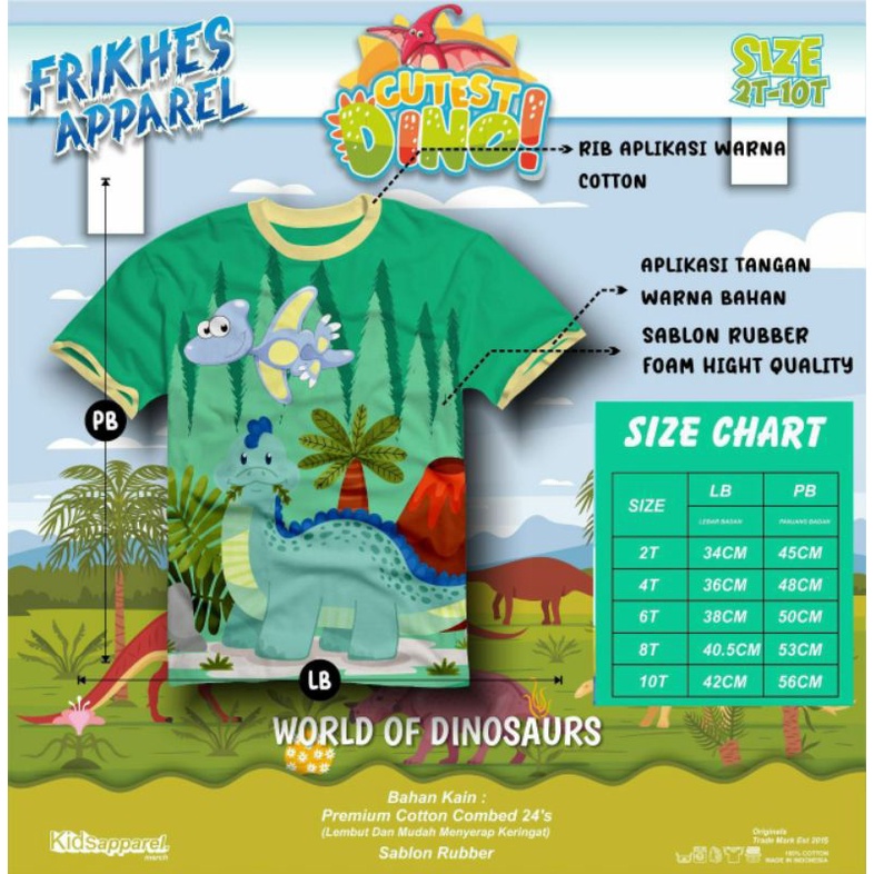 Kaos Anak FRIKHES Apparel motif World Of Dinosaurus