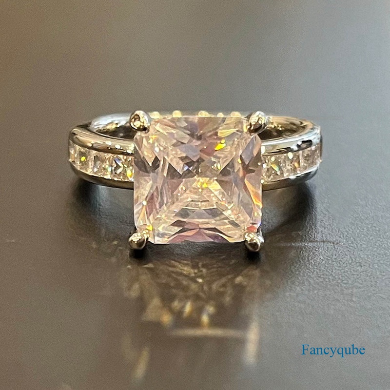 Cincin Pernikahanpertunangan Hias Cubic Zirconia Bentuk Persegi Gaya Simpleeleganputri Untuk Wanita