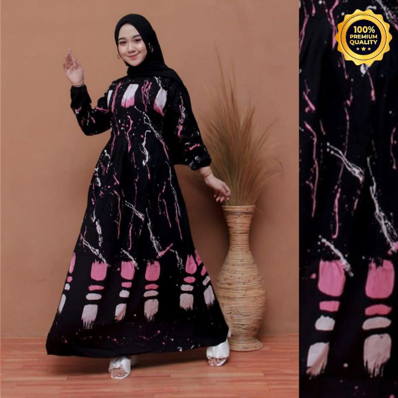 Gamis Twill Rayon Malaman Terbaru Kekinian Busui | Gamis Tiedye NEW-SPLASH PINK