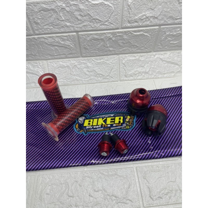Kulit Jok Karbon Ungu + Jalu As Roda Depan + Handgrip Karbon + Jalu Stang Matic Universal