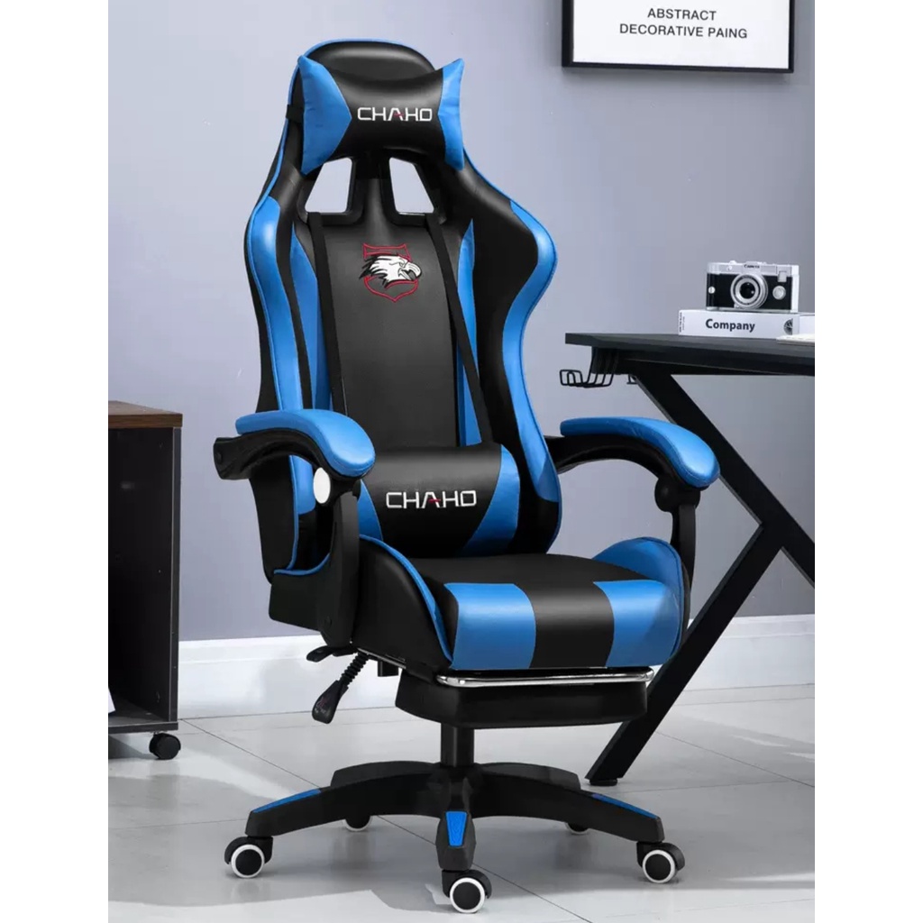 Bangku Gaming Kursi Gaming Chaho Chair Kursi Kerja Hidrolik Horizontal Footrest Kursi Balap-313 Biru Footrest
