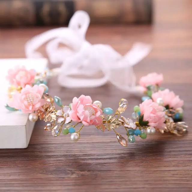 FerenHongXia Bridal Crystal pearls crown jewels wedding party untuk wanita