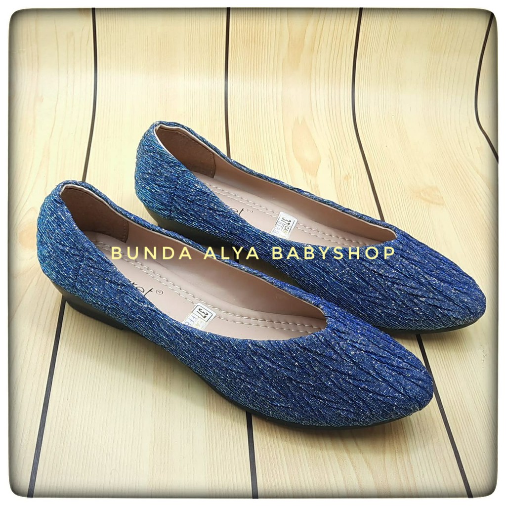 Sepatu Wanita Slip on Premium Size 37 - 40 BIRU Cabaret Flatshoes Wanita Glitter - Sepatu Casual Perempuan