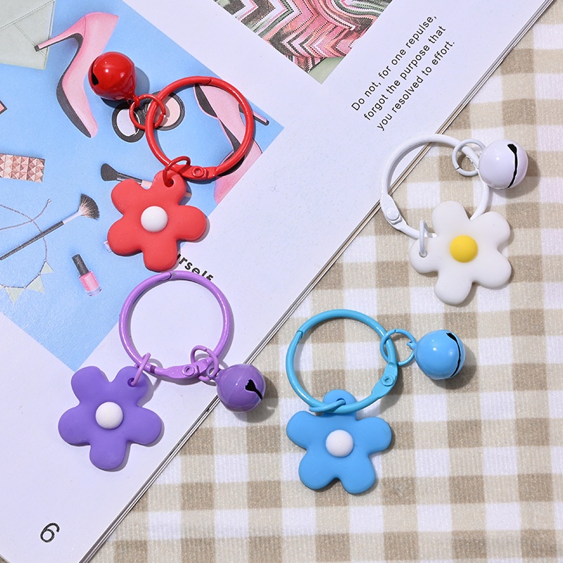 ANGLAI- 2pcs/set Korean Style Candy Color Bells Flower Shape Key Pendant for Women Birthday Gift