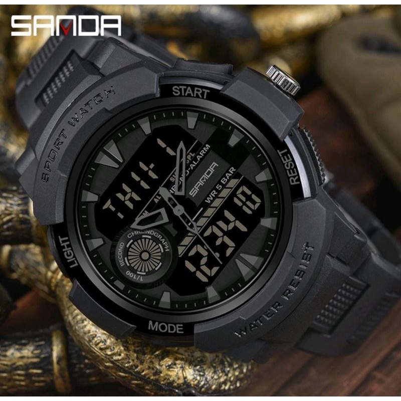 Jam Tangan SANDA Jam Tangan Pria Digital Analog Tali Rubber Shockproof Anti Air