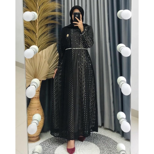 Gamis ozias Saira Full brukat Tile slendang Gamis brokat premium mewah hari raya tasyakuran Lebaran