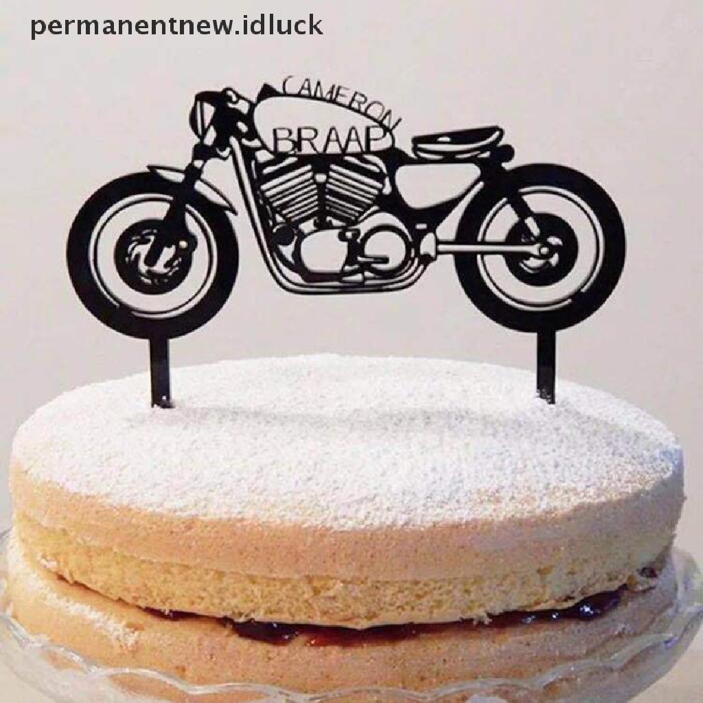 Topper Kue Bentuk Mobil Motor Happy Birthday Bahan Akrilik Warna Emas