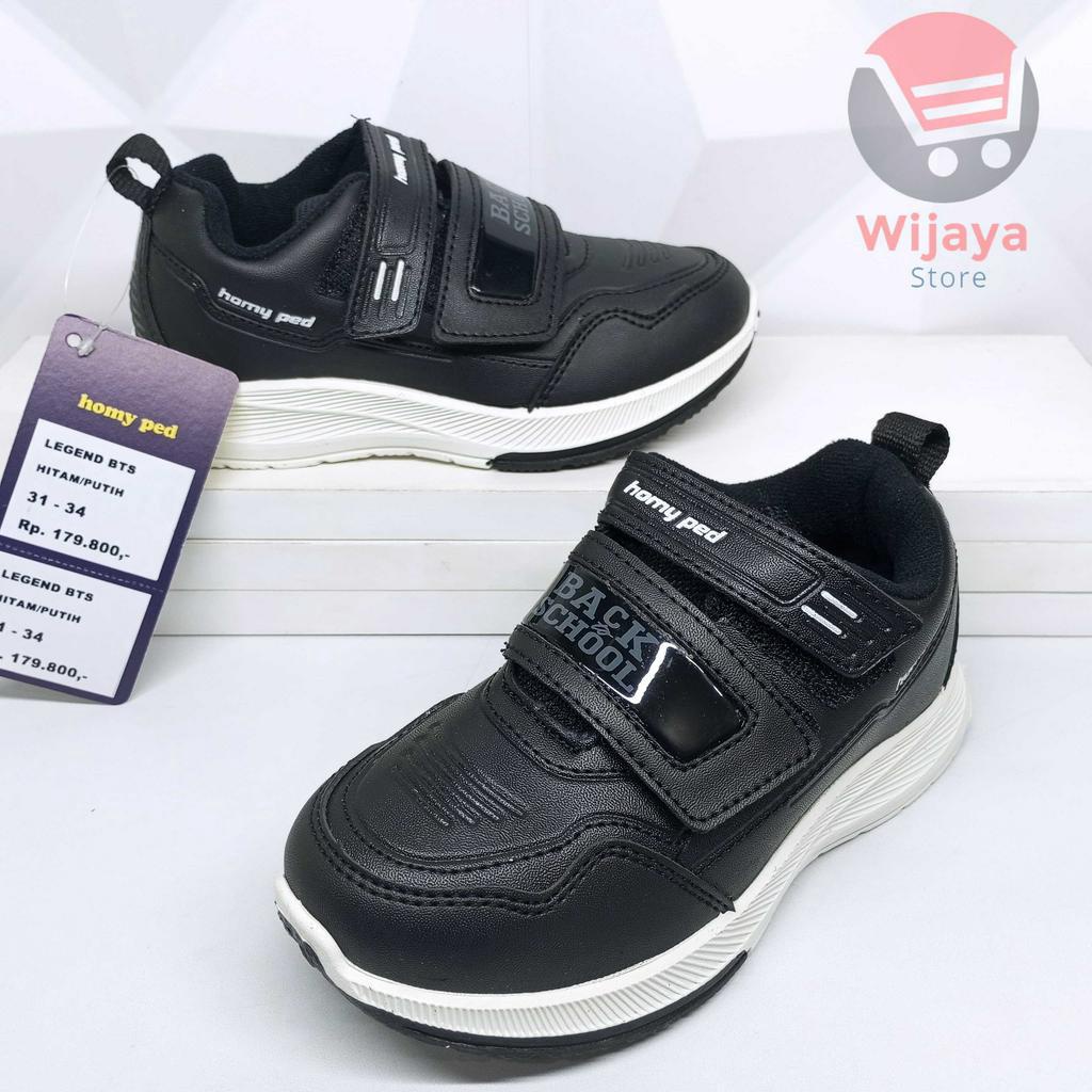 Sepatu Sekolah Anak Homyped 31-38 BTS Original Desain Sneaker Hitam Polos Putih Bahan Kulit Sintetis Perekat Strap Velcro NEW MIND LEGEND ORLANDO