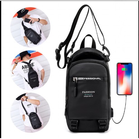 Tas Selempang Bahan Waterproof Multifungsi Tas Pria Slempang Usb 104