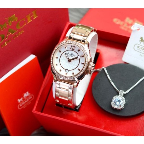 [COD ] Jam Tangan Wanita COACH 1268 Plus Kalung Free Box Coach & Baterai