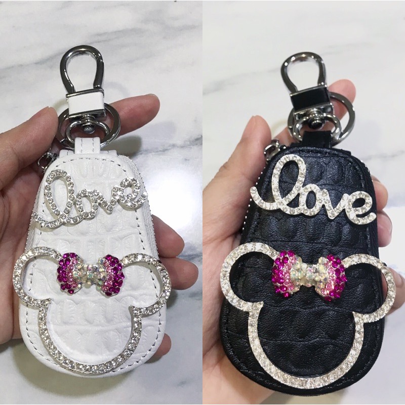 DOMPET KOTAK // Gantungan Kunci Mobil DAD crown canel bling blink impor kulit mickey minnie