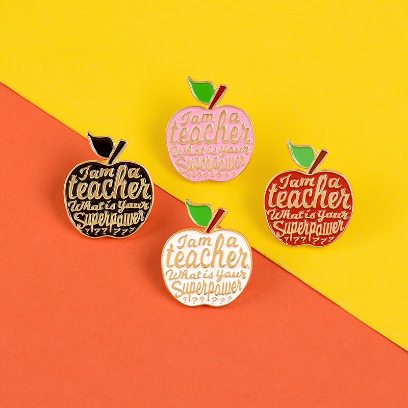 Bros Pin Enamel Desain Buah Apel Merah Muda Tulisan I Am A Teacher Untuk Hadiah