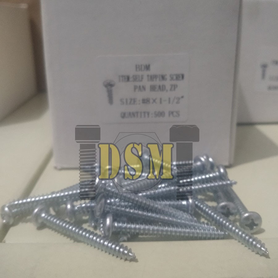 (100 PCS) Sekrup PH #8x1 1/2&quot; / Self Tapping Screw P+AB (4 CM)