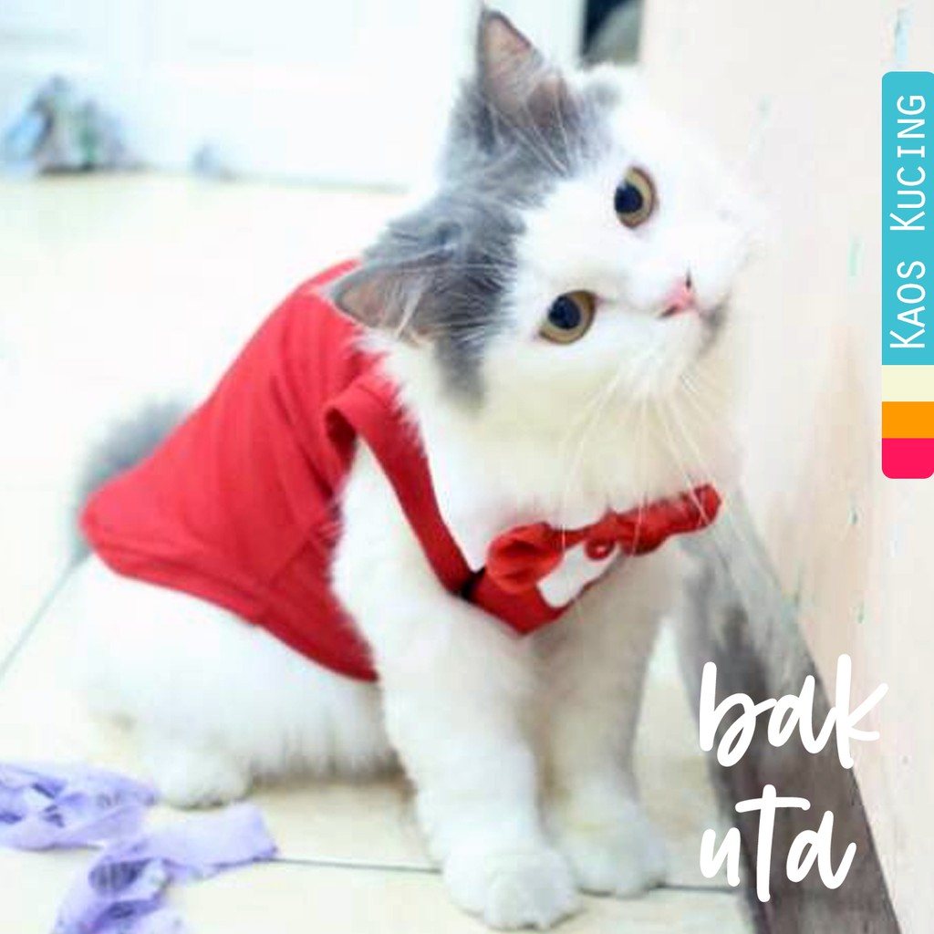 Kaos tuxedo merah putih untuk kucing dan anjing / baju kucing size S M L XL