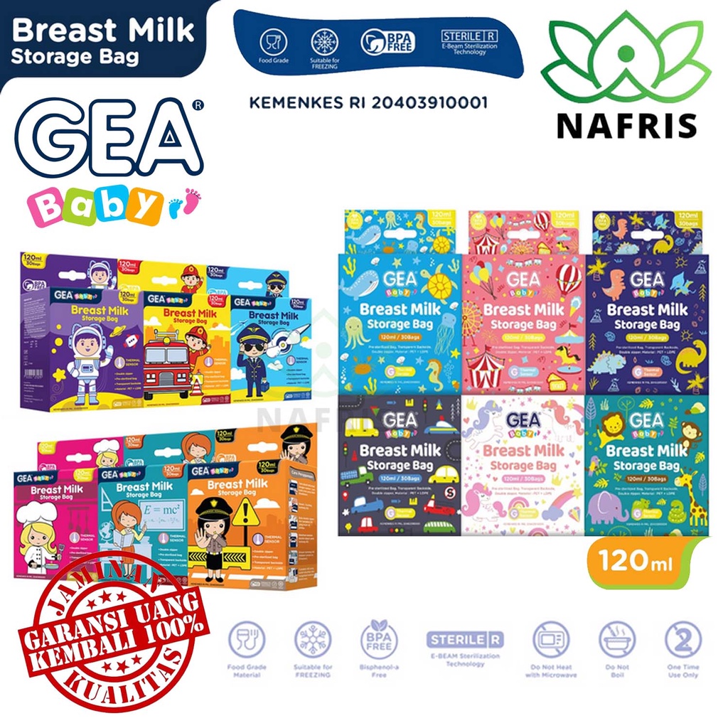 ♥️Nafris♥️GEA 120ml ,kantong kantung gea asi bayi baby breast milk bag storage|Pattern Edition|Profession Boy &amp; Girl Edition