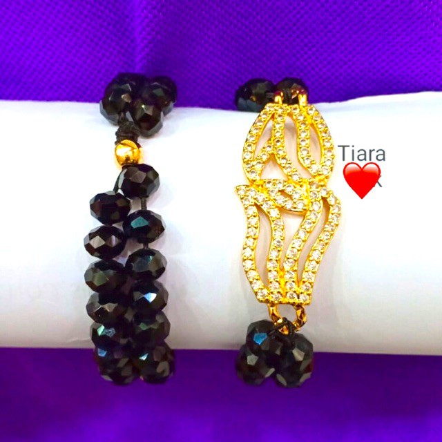 Gelang tangan kristal hitam variasi permata