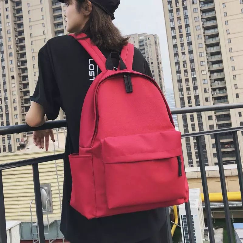 TP_Tas Ransel Sekolah Backpack Polos Fashion Wanita-Merah