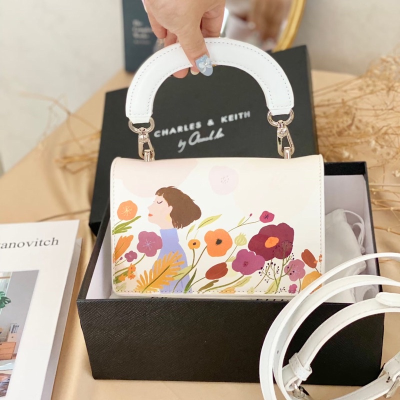 TAS CHARLES AND KEITH BY OAMUL LU FLORAL ILLUSTRATION MINI TOP HANDLE BAG CNK 51669 ORIGINAL 41888