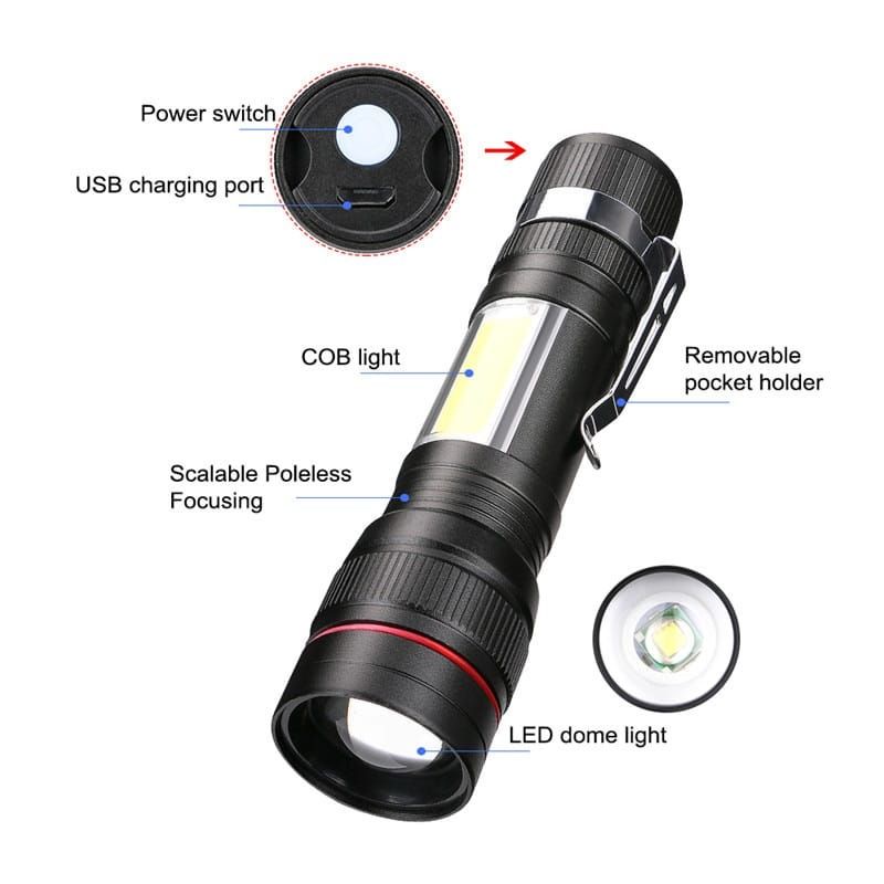 Senter Mini USB Rechargeable Q5 LED 2000 Lumens - Hitam