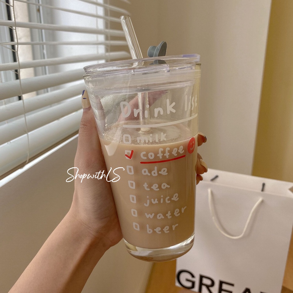 GELAS TUMBLER KACA SEDOTAN (400 ML) / GELAS TUMBLER KACA KOREA/GELAS TUMBLER KACA DRINK LIST COFFEE/